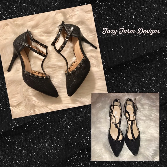 etcetera! BLK SPARKLY HEELS W/ STRAPS 7/8 - Picture 2 of 8